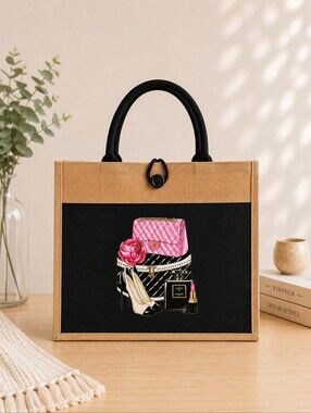 Fashion & Glam Jute Tote Bag